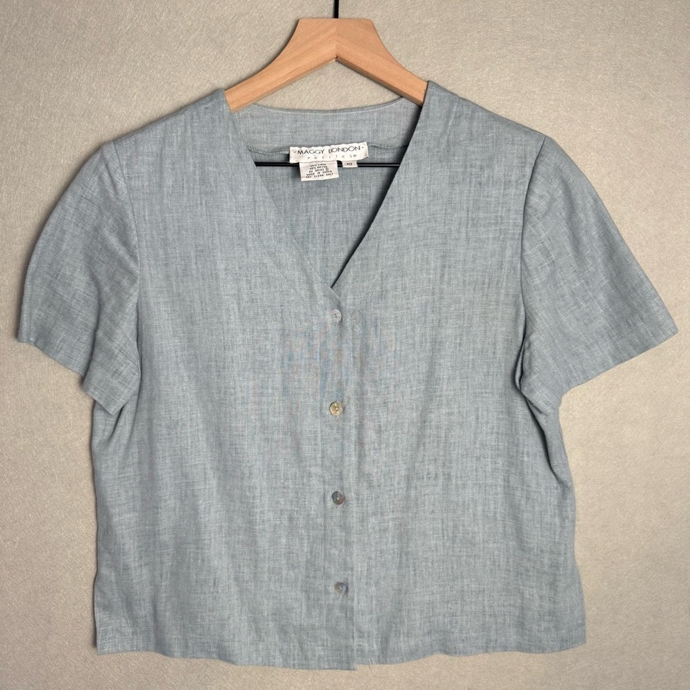 Maggy London Women’s Petite Linen Blend Short Sleeve Button Down Spring size 10